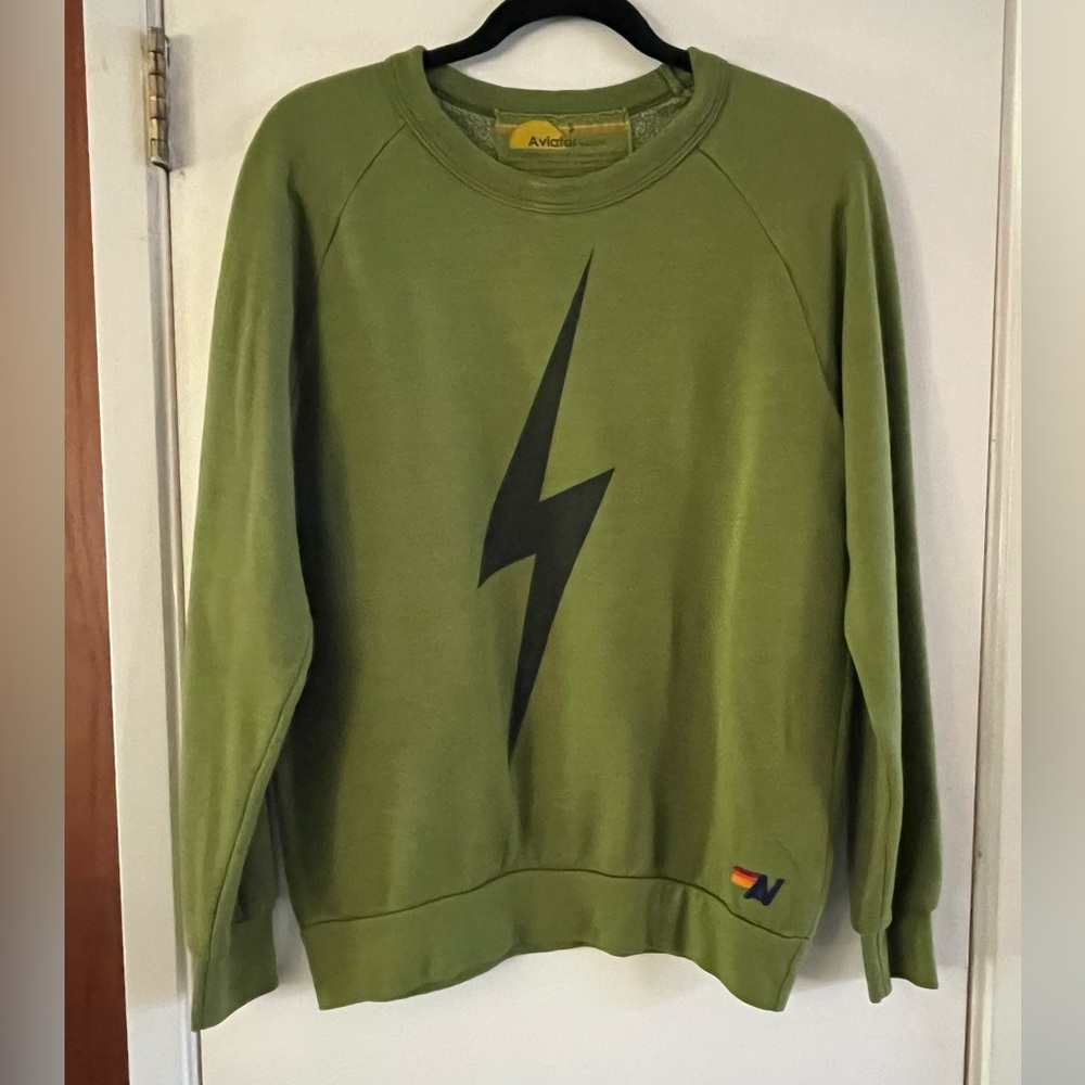 Aviator Nation Bolt Pullover Green Sweatshirt